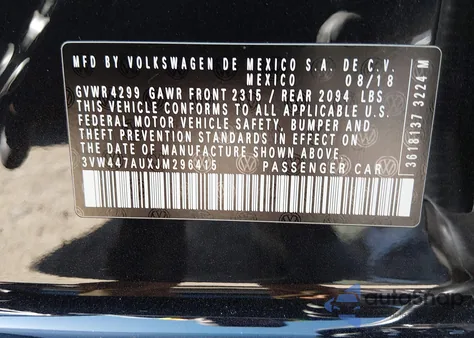 2018 Volkswagen Golf Gti 2.0T Autobahn/2.0T S/2.0T Se z USA, uszkodzony, nr VIN 3VW447AUXJM296415